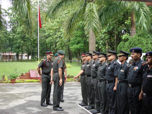 Introducing officers to the General Officer Commanding during his visit to the Brigade Headquarters